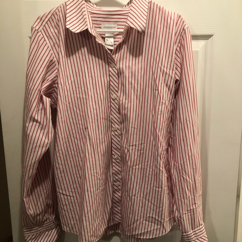 Red/white striped women’s dress shirt long sleeves